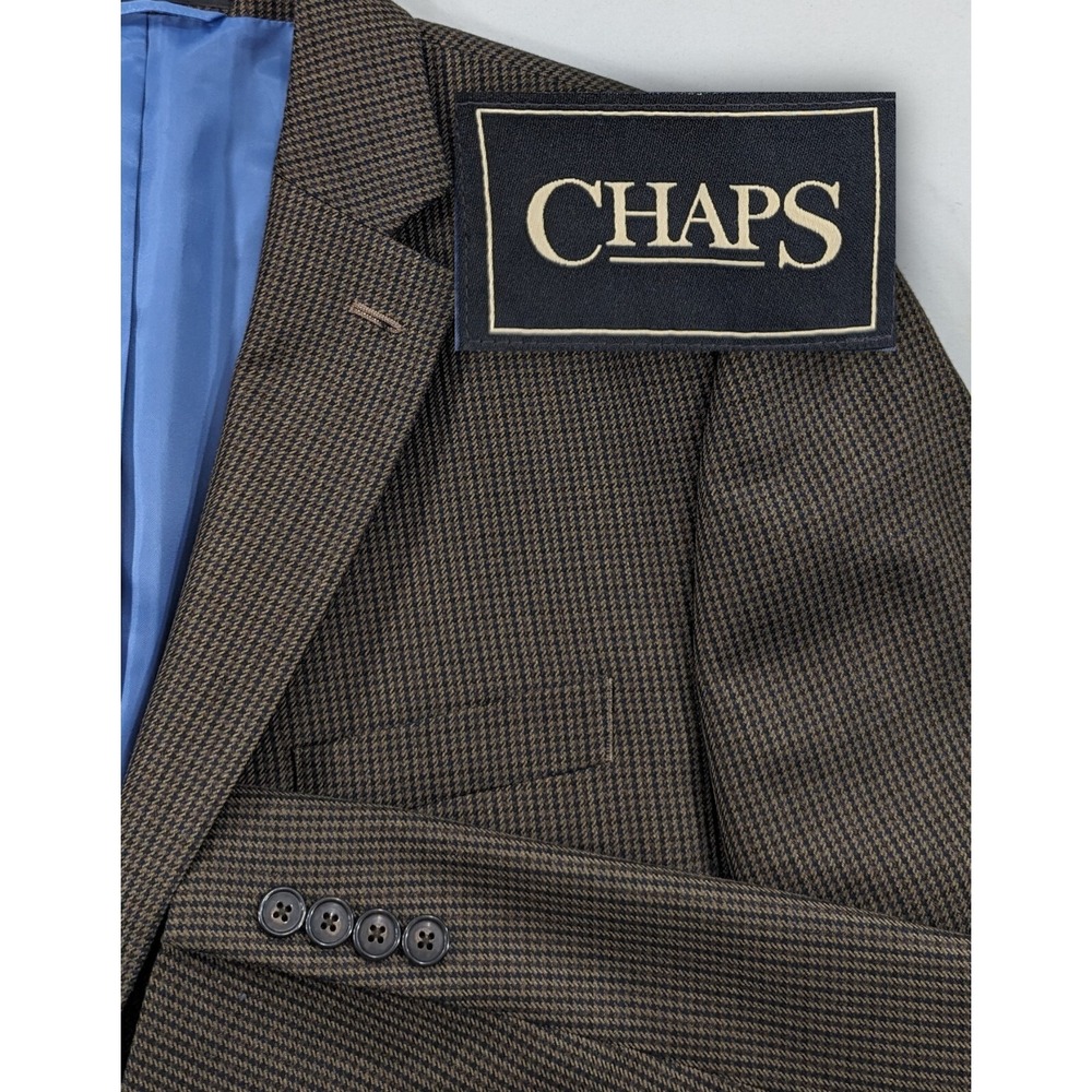 Chaps Ralph Lauren Blazer Suit Jacket Poly Blend Houndstooth Subtle 44L EUC